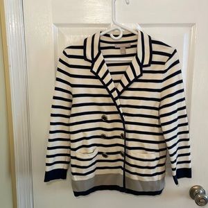 Navy blue and white striped blazer from BANANA REPUBLIC. SIZE = Medium